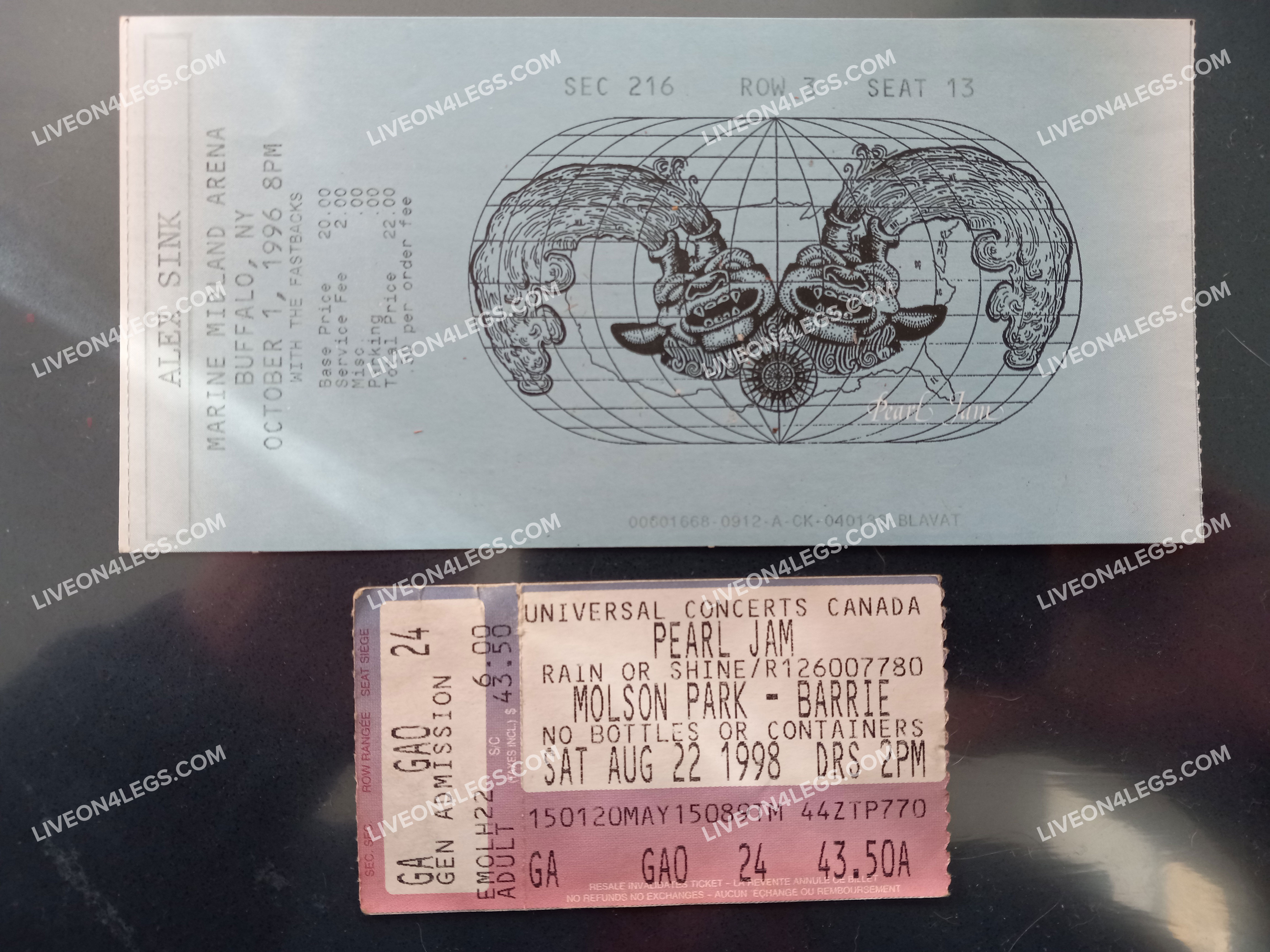 Pearl Jam Collectors Items: Ticket Stubs 